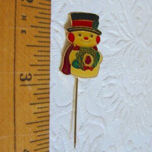 Vintage Enameled SNOWMAN Lapel / Stick PIN, Christmas Holiday F70